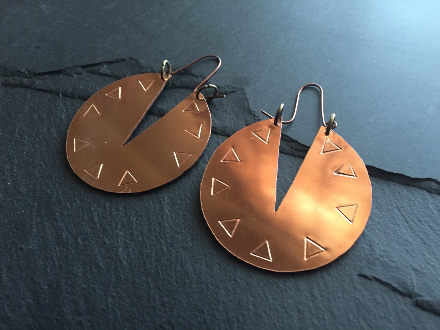 Large Copper Disc Earrings with Arrow Stamp