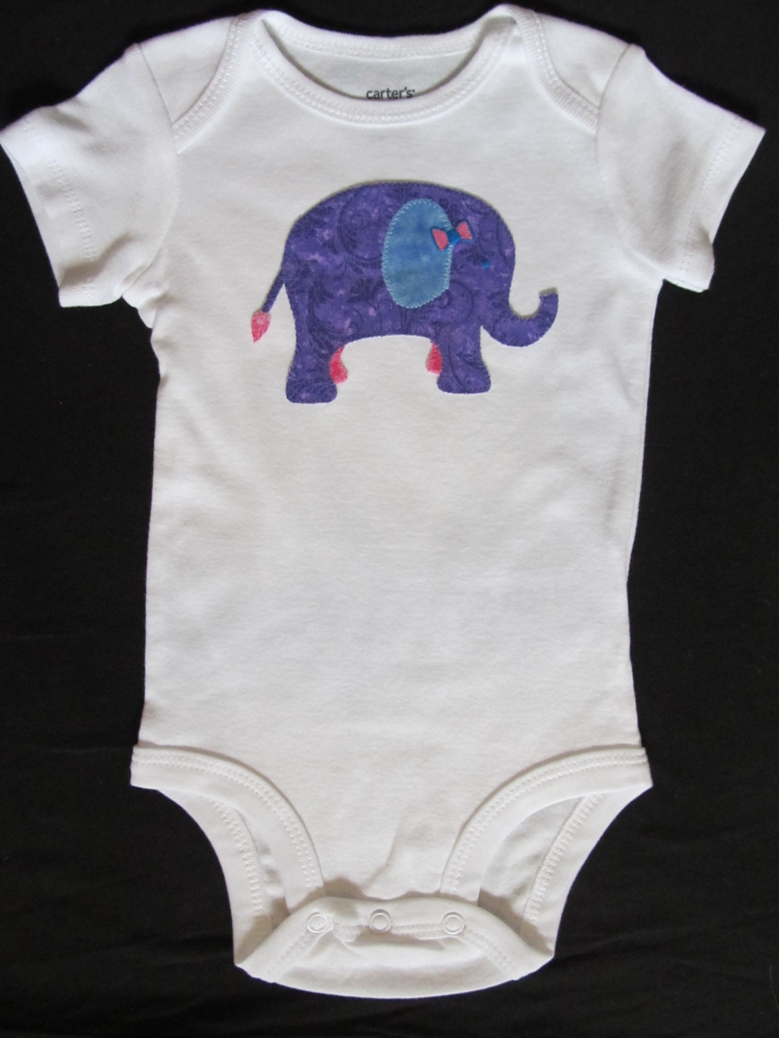 Elephant Applique / Baby Clothes / Hand Sewn / Baby Onesie