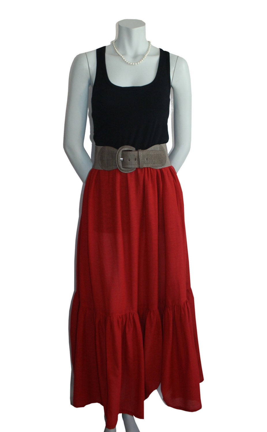 Stylish Red Maxi Skirt Elastic Waist Maxi by SassyClassyFashion