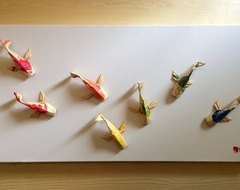 Multicolor Origami Koi Fish On Canvas