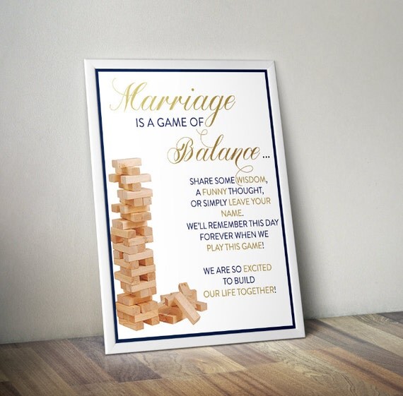 Jenga Themed Wedding Guest Game Marriage is a Game of