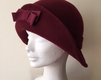 1920s Style Wine Felt Cloche Hat, Winter Cloche Hat, Retro Cloche, Vintage Inspired Hat, Flapper Hat, Art Deco Hat