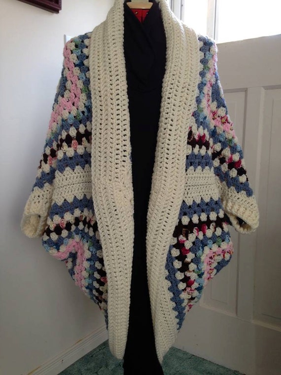 Crochet Granny Square Cocoon Sweater Cardigan Shrug with