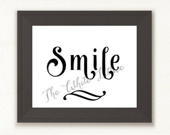 SALE * BUY2GET1FREE * - Smile Print, Black n White Print, SMILE Decor, Printable Wall Art, Instant Download, Black and White Decor Print