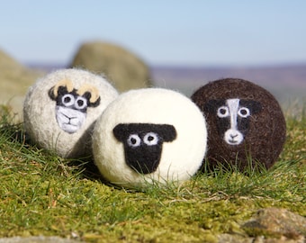 Wool dryer balls, pack of 3 mixed sheep felted laundry balls, reusable, chemical free laundry, natural fabric softener