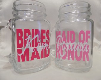 SALE: Personalized Mason Jar, Wedding, Rustic Wedding, Bridal Party, Bride and Groom, Country Wedding, Custom Mason Jar, Wedding Favor