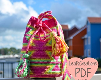 Mochila pattern Tapestry crochet pattern Mini Mochila bag with ply splitted strap English & Dutch