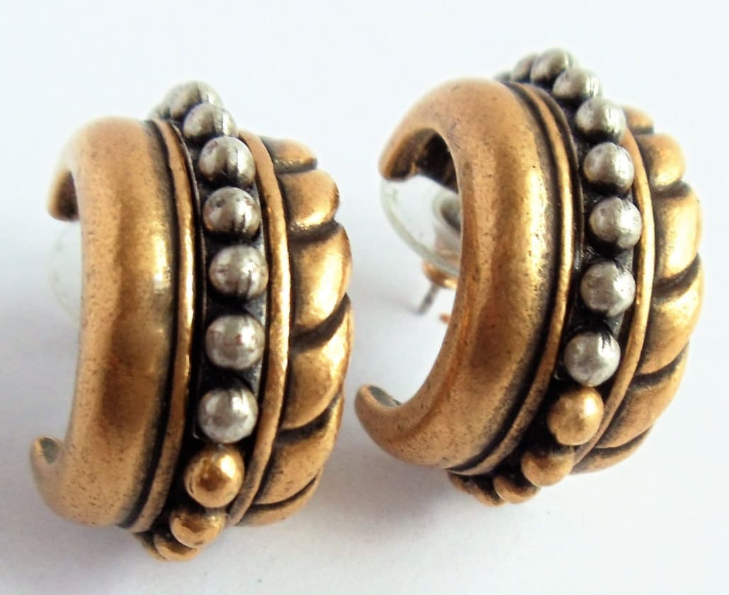 Vintage Chico's Brass Color Earrings Brass Color & Silver