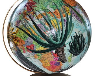 Vintage Globe Decoupaged with Succulents