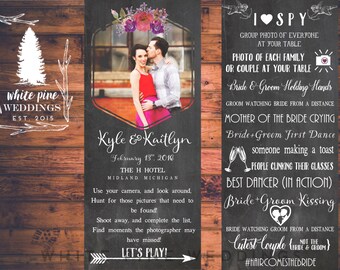 PRINTABLE I SPY Wedding Game card, Wedding menu card, photo menu card, 4x9 menu card, floral menu card, wedding hashtag, Valentine wedding