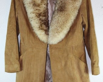 amazing original vintage coat* Penny Lane*60ies/70ie*label Scully Los Angeles* light brown leather*suede*Hippie*shearling coat*size Small*
