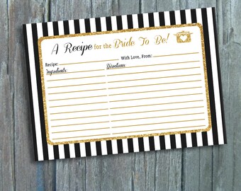Recipe Card Bridal Shower Faux Gold Glitter Printable Instant Digital Download