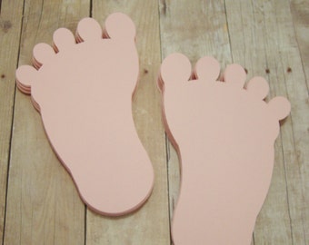 Baby Footprint Cutouts-Baby Shower Advice Cards-Pink Cardstock Footprints-Baby Girl Decorations-Scrapbook Cutouts-4 inch Paper Footprints