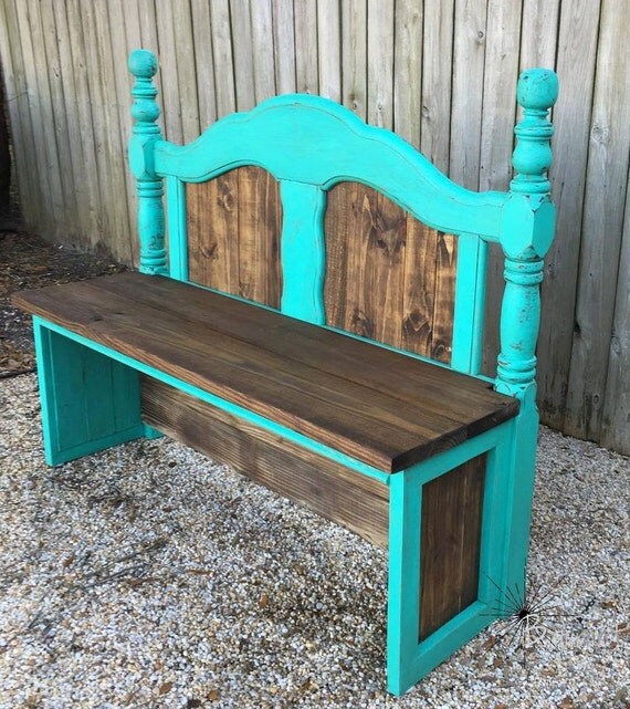 Items similar to Coastal Cottage Repurposed Headboard Bench on Etsy