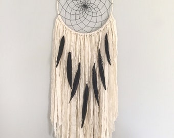 Large Dream Catcher - Large White Dream Catcher with Black Pheasant Feathers