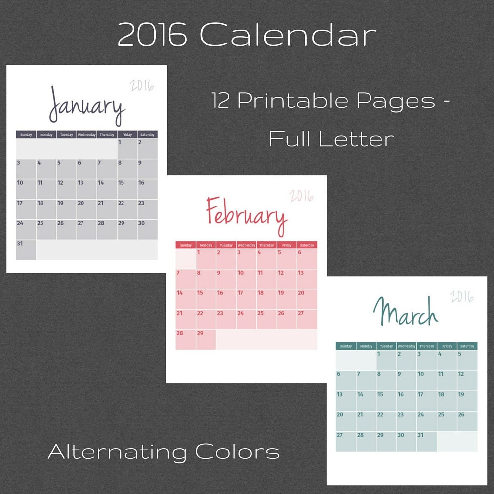 2016 calendar printable calendar monthly calendar by