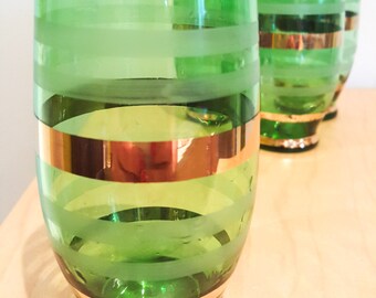 Green and Gilt Bar Glasses