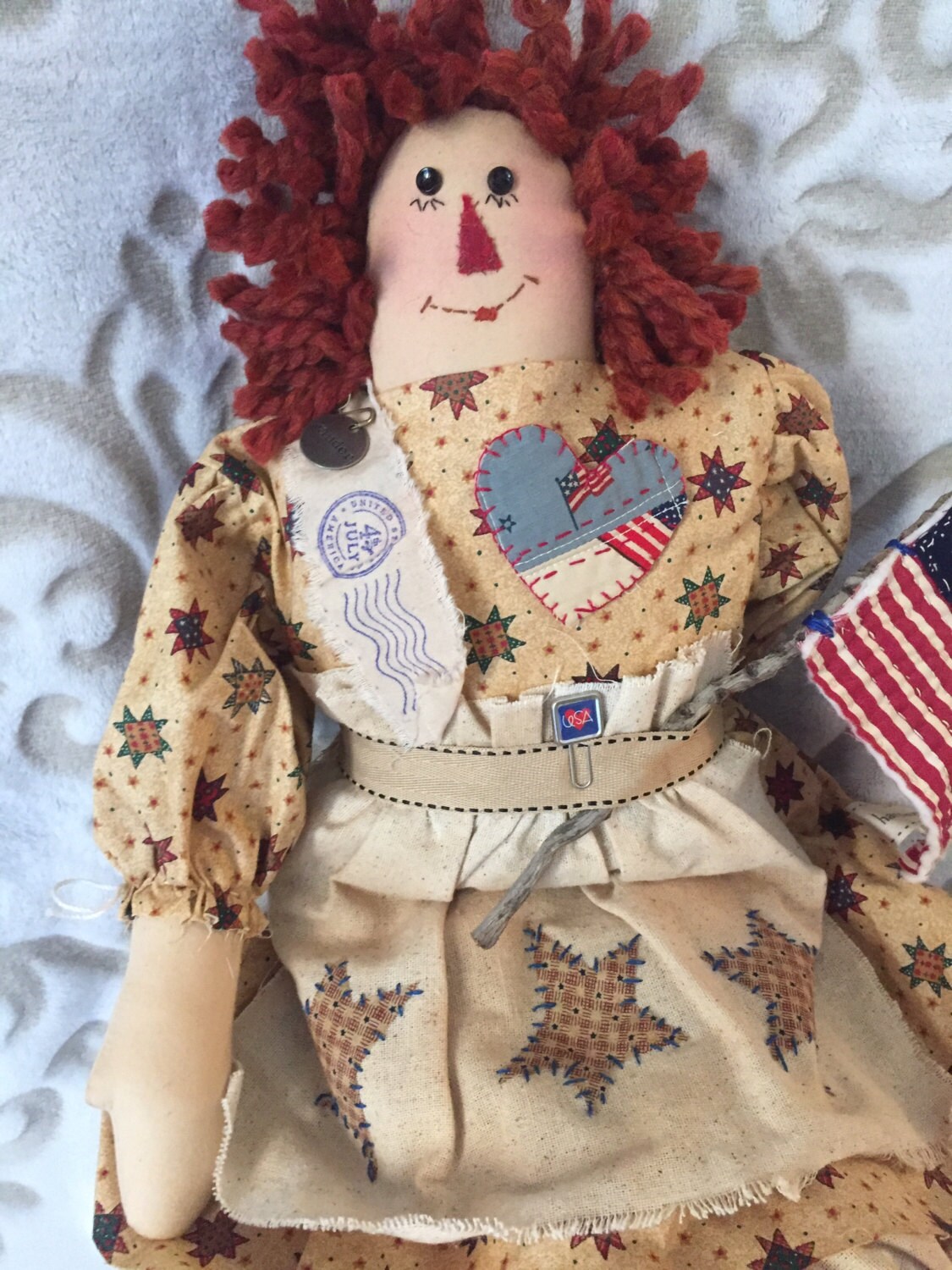 Patriotic Folk Art Rag doll handmade art doll by LovedByKadie