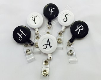 Personalized Retractable Badge Reel-Retractable Badge Reel-Monogram Badge Reels-Initial Badge Reel-Vinyl Initial Badge Reel