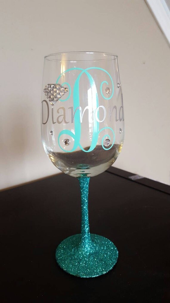 Glitter Rhinestone Wine Glass Rhinestone Wine Glass Monogram