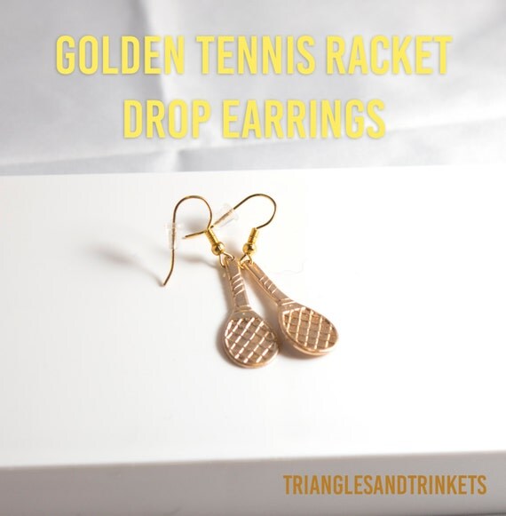 Items similar to Golden Tennis Racket Drop Earrings on Etsy