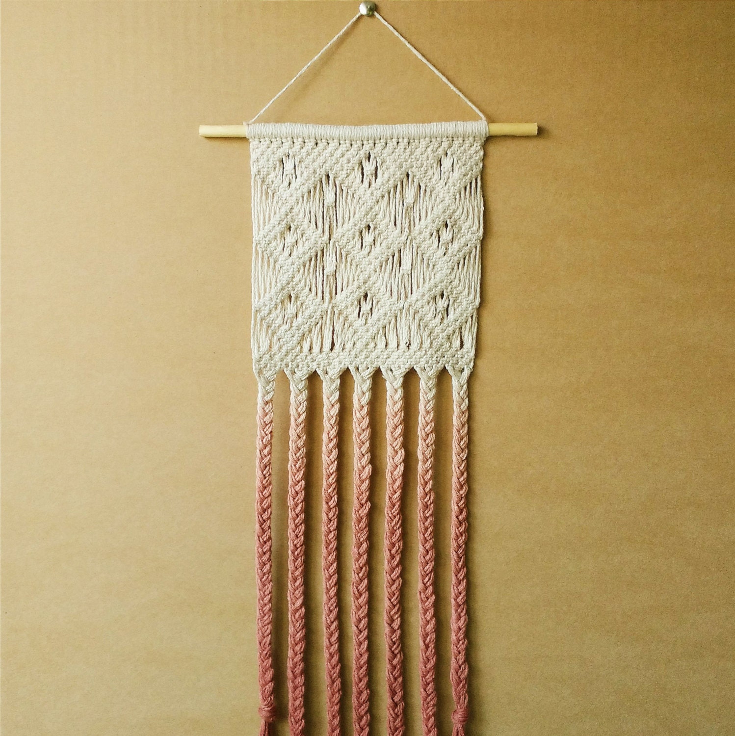 Ombre Macrame Wall Hanging with Warm Ombre Rose Copper Effect