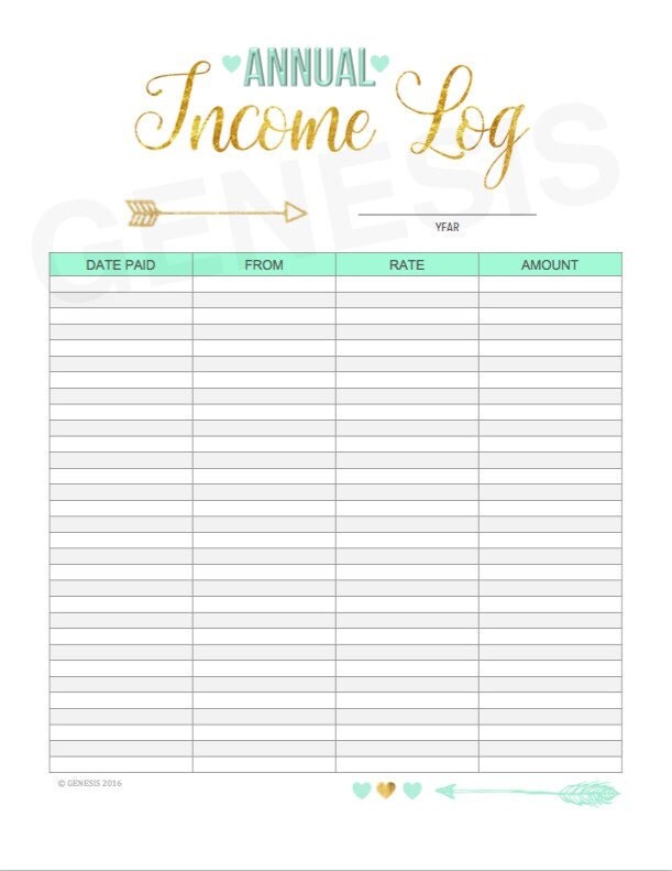 Annual Income Log Financial Binder money by GenesisPrintables