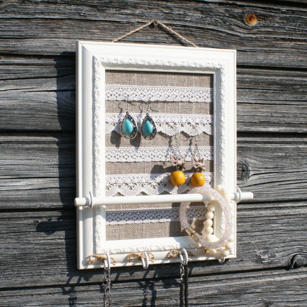Wall jewelry display Shabby chic jewelry rack Handmade