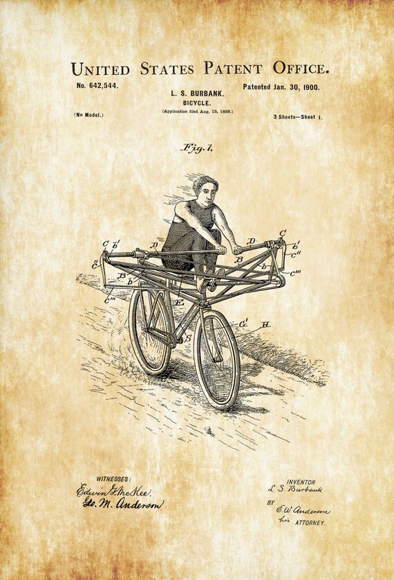 Rowing Bicycle Patent Vintage Bicycle Bicycle Blueprint