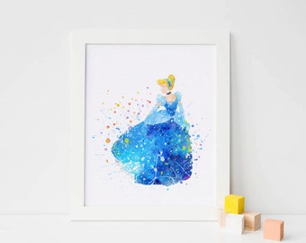 Cinderella print Disney Princess Watercolor, Cinderella Art Cinderella Print, Cinderella Wall decor, Cinderella Watercolor Cinderella Poster