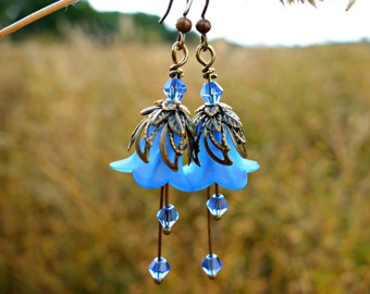 Sapphire Earrings - Flower Earrings - Blue Earrings - Floral Earrings - Boho Earrings - Bohemian Earrings - Woodland Earrings - Vintage Gift