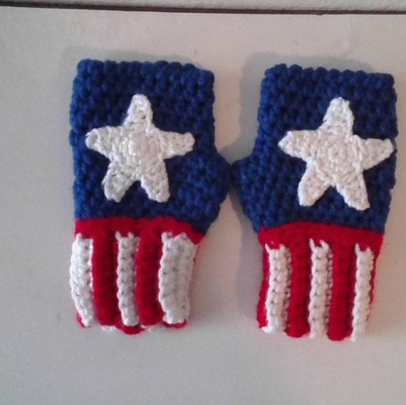 Childrens Captain America Fingerless Gloves by Grammyswarmfuzzies