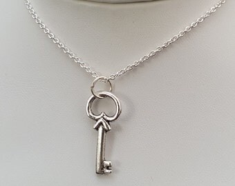Skeleton Key Necklace / Small Vintage Style Key Pendant / Oval Open Key / Steampunk Jewelry / Dainty Charm Necklace