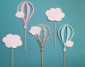 Hot Air Balloon Cupcake Toppers | Cloud Cupcake Toppers | Baby Shower Cupcake Toppers | Baby Boy Baby Girl Cupcake Toppers