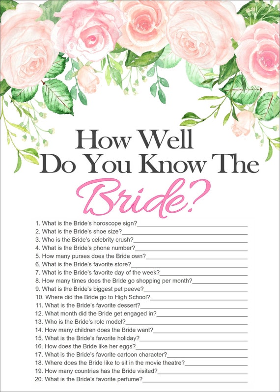 How Well Do You Know The Bride Printable - Printable Word Searches