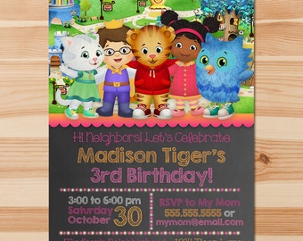 Daniel Tiger Birthday Invite - Pink Chalkboard - Girl Daniel Tiger Invitation - Daniel Tiger Birthday Party - Daniel Tiger Party Printables