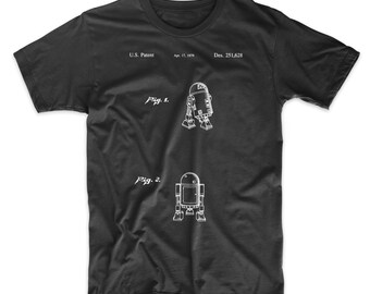 R2-D2 Patent T-Shirt. Star Wars Toy Patent R2D2 Droid Robot Shirt Unisex Soft Ringspun Cotton Tee Comfy. Black, White, Red or Gray.
