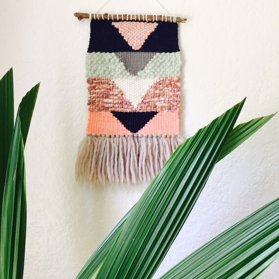 Woven Wall Hanging woven wall hanging pink navy grey mint geometric Woven Wall Hanging woven wall hanging pink navy grey mint geometric
