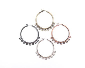 9-Hole Chandelier Earring Hoop-Brass Earring Findings-Latch Back Earring-Leverback Earring-Antique Bronze-Antique Copper-Gun-Rhodium-36mm