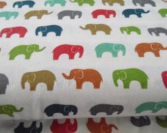 Organic Double Gauze fabric. Elephants. Birch fabric. Ellie Fam Mulit double gauze. Certified organic. Red, mint, green, blue elephants