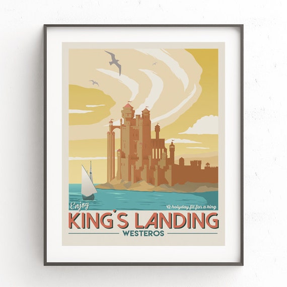 Kings landing travel poster. Game of Thrones illustration. Vintage downloadable print. Fantasy world travel poster. GOT minimalist. Westeros