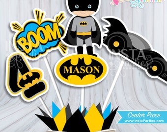 Batman centerpieces, Superhero centerpiece, superheroes Birthday Party, Bat man super boy digital decor supplies cutest center PERSONALIZED
