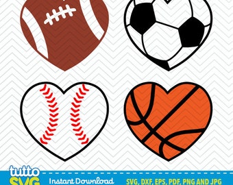 Sport Ball Heart SVG files, Silhouette Studio, Cricut, Cameo, Embroidery, Screen Printing TT-21