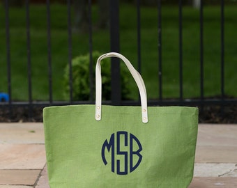 Monogrammed Jute Tote..Personalized Summer Tote..Customized Beach Bag..Lightweight Tote Bag
