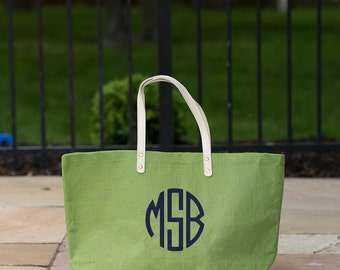 Monogrammed Jute Tote Bag