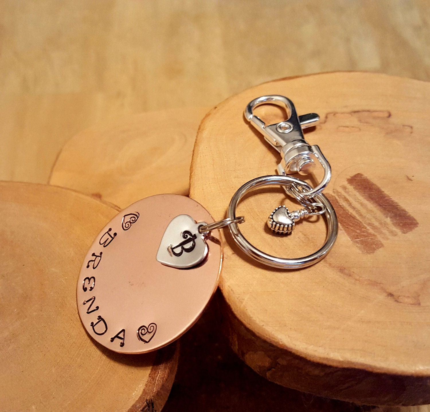 MADE TO ORDER custom keychain with clip Monogram and Name hand