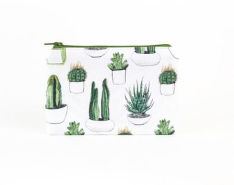 CHOOSE SIZE Succulents and Cactuses Zipper Pouch / Potted Cacti Camera Bag