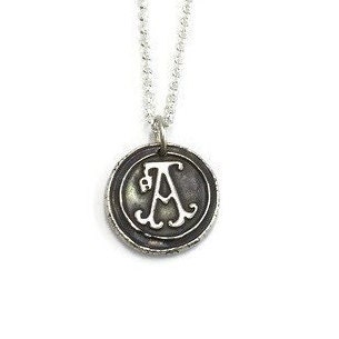 Wax Seal Letter Pendant Silver Initial Necklace Wax Seal