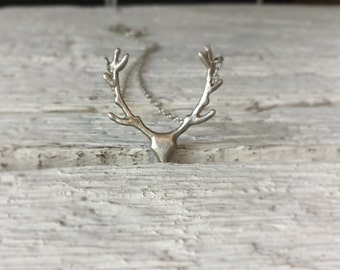 Deer antler necklace-Sterling silver animal jewelry -Reindeer pendant -Gift for her-Deer Jewelry