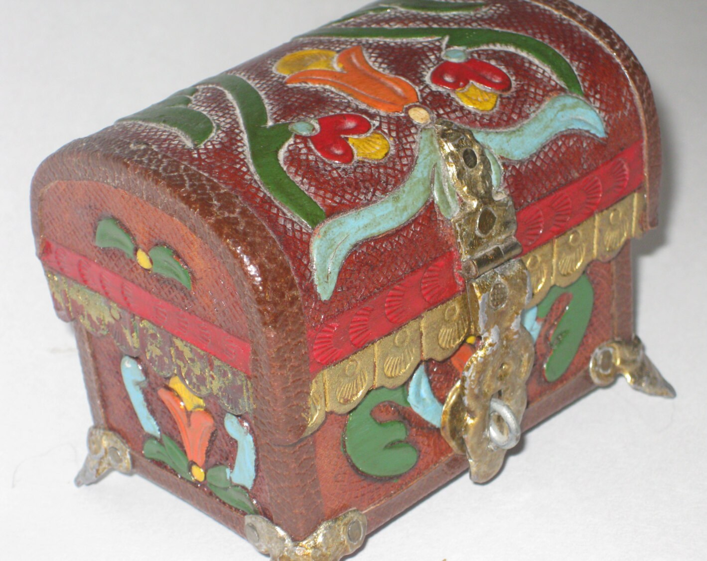 Domed Spanish Treasure Chest Trinket Jewelry Box Vintage Hand